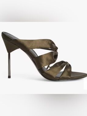 Reiss Dark Olive Green Strap Satin Mule - Size 37 (US size 7)